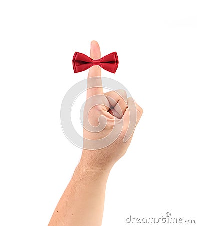 Red bow on finger. Stock Photo