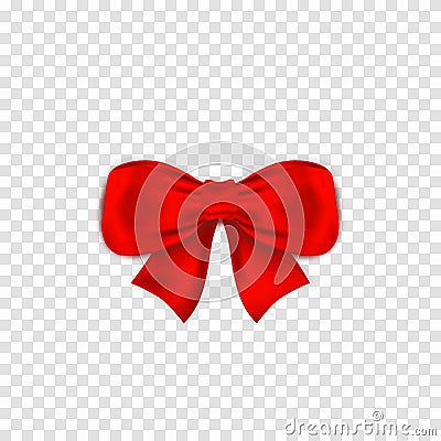 Red bow isoltaed on transparent background. Realistic satin gift bow with knot Vector Illustration