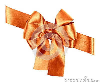 Red bow made from silk ribbon Stock Photo