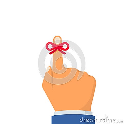 Red bow ribbon on hand on index finger Vector Illustration