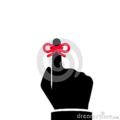 Red bow ribbon on hand on index finger silhouette Vector Illustration