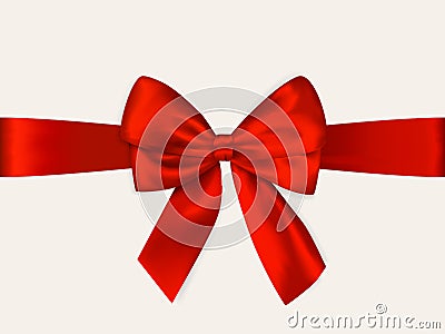 Red bow with ribbon isolated on white background. Vector Vector Illustration