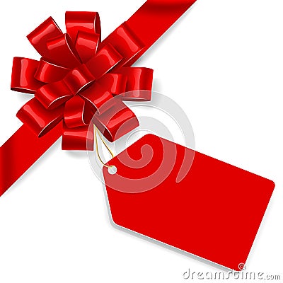 Red bow with tag. Vector Vector Illustration