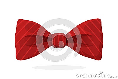 Red bow tie with print in diagonal stripes Vector Illustration