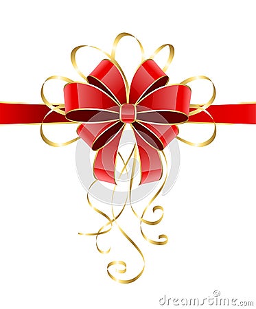 Red bow with tinsel Vector Illustration