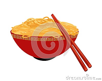 Red bowl of egg noodles Vector Illustration