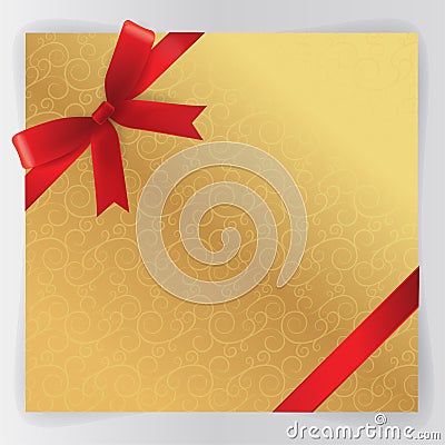 Red Bows, Red Ribbon with Gold Background Vector Illustration