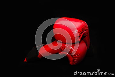 Red Boxing gloves on a black background Stock Photo