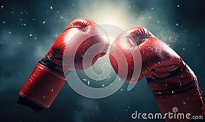 Red Boxing Gloves Colliding in Midair Stock Photo