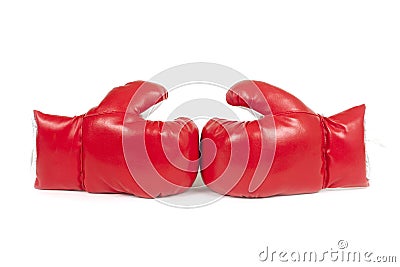 Red boxing leather gloves. Stock Photo