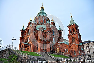 Red brick building of Uspensky Cathedral in Helsinki, Finland Editorial Stock Photo