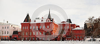 Red brick Russian revival style state bank in Orel, Russia, panorama Stock Photo
