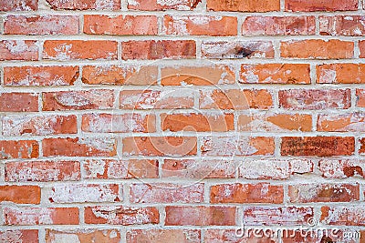 Red brick wall. Abstract background texture of old brick with dirty cement. Vintage wallpaper with horizontal stone blocks. Stock Photo