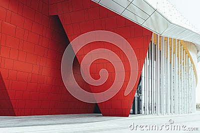 Red brick wall background of a modern building with empty square ground of Suzhou Grand Theater, Suzhou, China Editorial Stock Photo