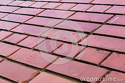 Red brick wall perspective view. block pattern texture background Stock Photo