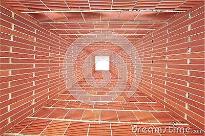 Red Brick wall tunnel with light Stock Photo