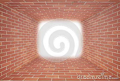 Red Brick wall tunnel with light Stock Photo