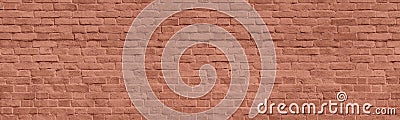 Red brick wall wide panoramic texture. Old shabby masonry. Large abstract retro grunge background Stock Photo