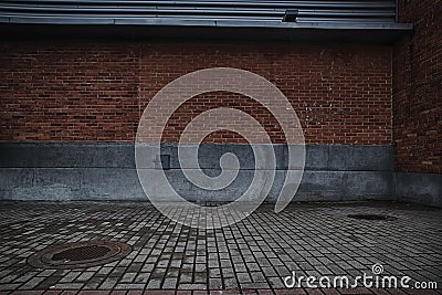Red brick walls and rugged brick floor background Stock Photo