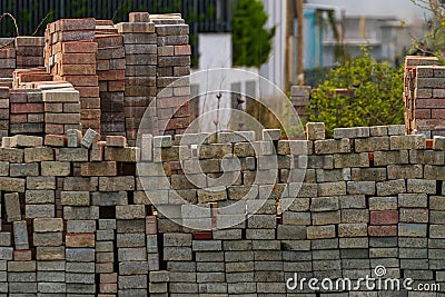 Red bricks in a construction warehouse Stock Photo