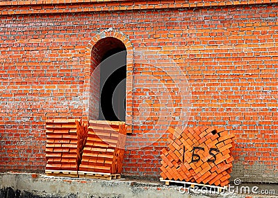 Red bricks on a pallets Stock Photo