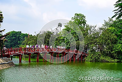 Red Bridge in Hoan Kiem Lake, Ha Noi, Vietnam Stock Photo