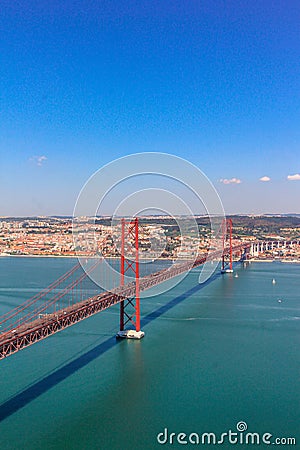 Red Bridge in Lisbon, capital of Portugal. Stock Photo