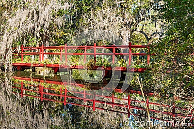 Red Bridge over South Carolina Lake Stock Photo