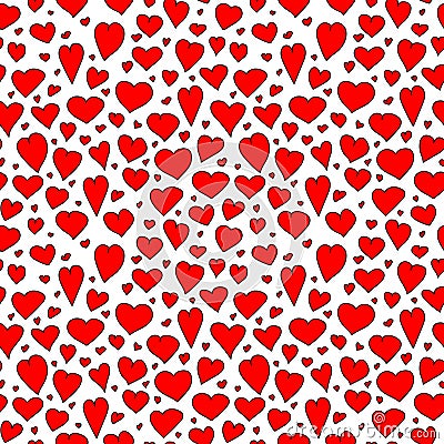 Red bright hearts seamless vector pattern, illustration for Valentine`s day celebrating. Vector Illustration