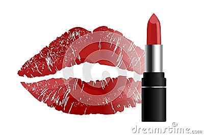 Red bright lips imprint with lipstick vector illustration Vector Illustration