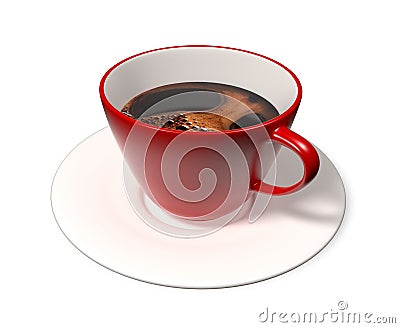 Red cup of coffee on white tape isolated on white background Stock Photo