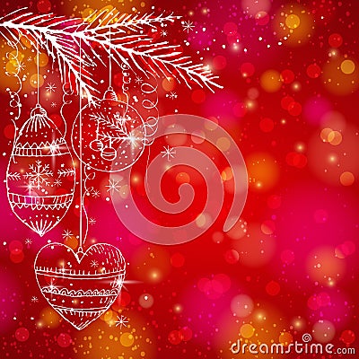 Red brightness background with christmas balls, v Vector Illustration