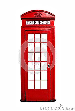 Red British telephone booth isolated on white Stock Photo