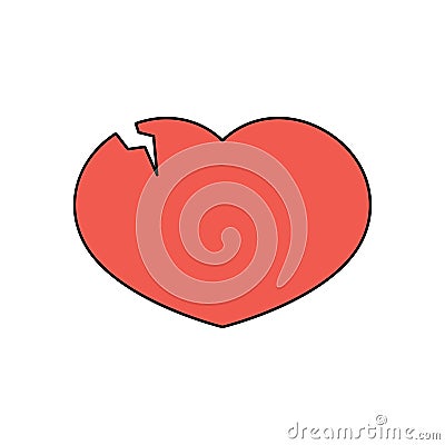 Red broken heart with a crack. Vector illustration Vector Illustration