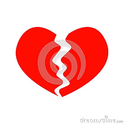 Red broken heart icon isolated on white background. Symbol of heartbreak, divorce, parting, heartache, infarct. Vector Vector Illustration