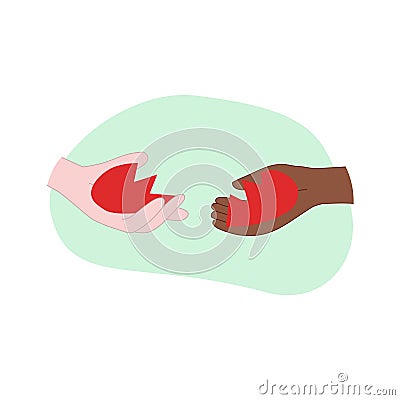 Red broken heart in two different skin type hands, reconciliation concept, doodle style vector Vector Illustration
