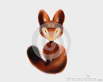 A red and brown fox with a fluffy tail, narrowed her eyes. Stock Photo