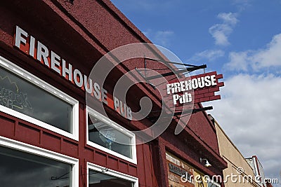 Red building of firehouse pub in rular america buckley city Editorial Stock Photo