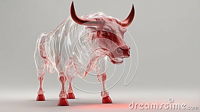 red bull isolated on white A red and yellow flaming bull that flickers Stock Photo