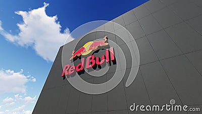 Red Bull logo on the wall, Editorial use only Editorial Stock Photo