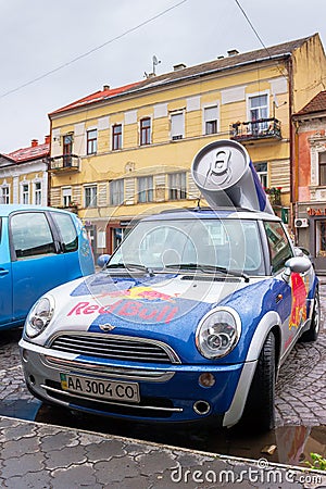 Red Bull mini cooper publicity car Editorial Stock Photo