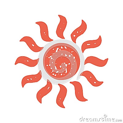 Red burning decorative sun with fire curved beams circle design grunge texture vector illustration Vector Illustration