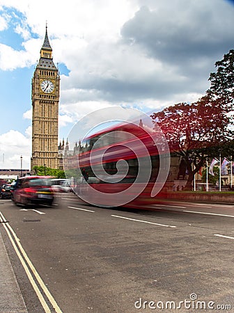 Red Bus and taxi near Westminster Bridge Stock Photo