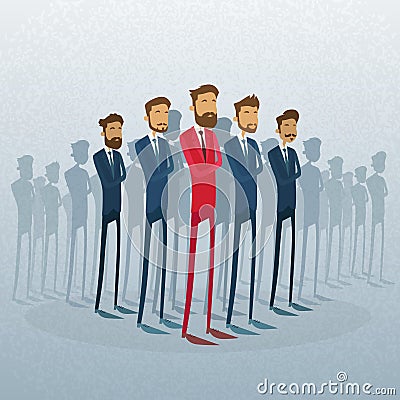 Red Businessman Leader Stand Crowd Individual Vector Illustration