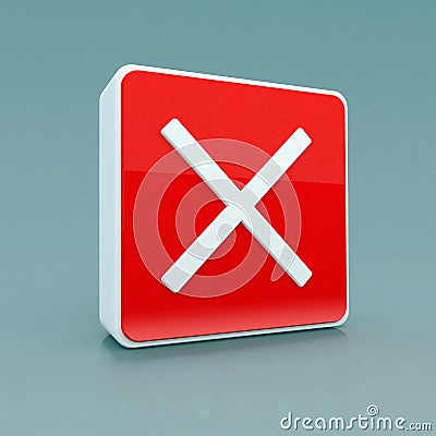 Red button close icon 3d Cartoon Illustration