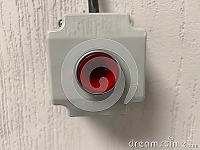 Red button for emergency shutdown of industrial equipment. signal red lamp Stock Photo