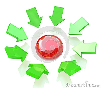 Red button and green arrows Stock Photo