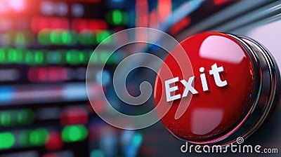 A red button with a green background and the word exit, AI Stock Photo