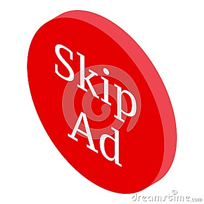 Red button showing skip ad option for online content Vector Illustration