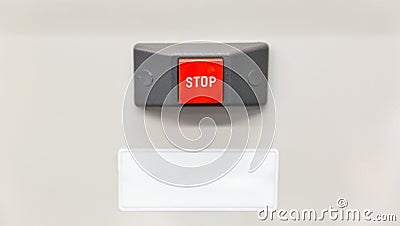 Red button stop closeup Stock Photo